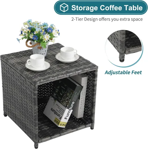 Miniatura 6 de OC Orange-Casual Juego de muebles de patio de 5 piezas, silla de mimbre para conversación al aire libre y juego otomano con mesa auxiliar, almohadas