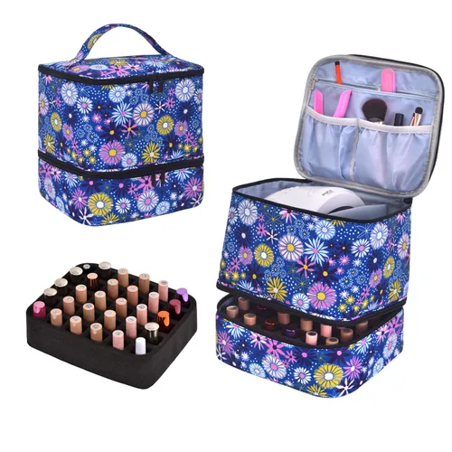 Estuche Organizador de Esmalte de Uñas Mejorado - Contiene 30 Botellas y 1 Lámpara de Uñas, Estuche Organizador de Bolsa de Uñas de Doble Capa,