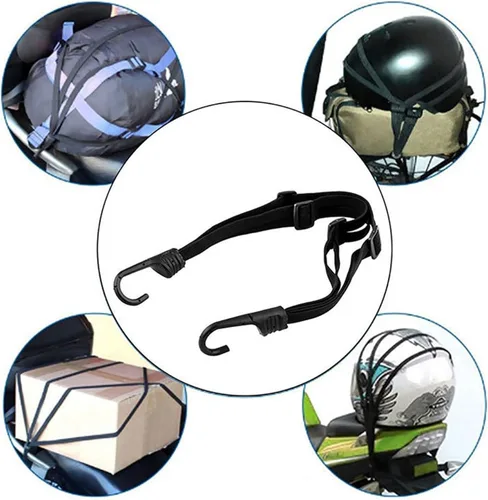 Miniatura 6 de Paquete de 2 correas elásticas para casco de motocicleta de 23.6 pulgadas con 2 ganchos, correa elástica de malla retráctil para casco y equipaje