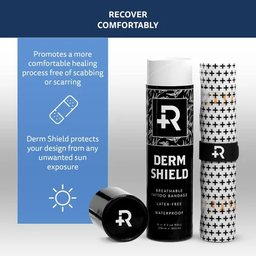 Miniatura 2 de Recovery Aftercare Derm Shield - Parche para cubrir tatuajes - Vendaje para el cuidado posterior de tatuajes sin látex e impermeable - Película mate