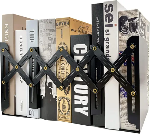 Miniatura 8 de Sujetalibros ajustables antideslizantes decorativos, sujetalibros de metal para libros pesados, organizador de estantería para libros y revistas