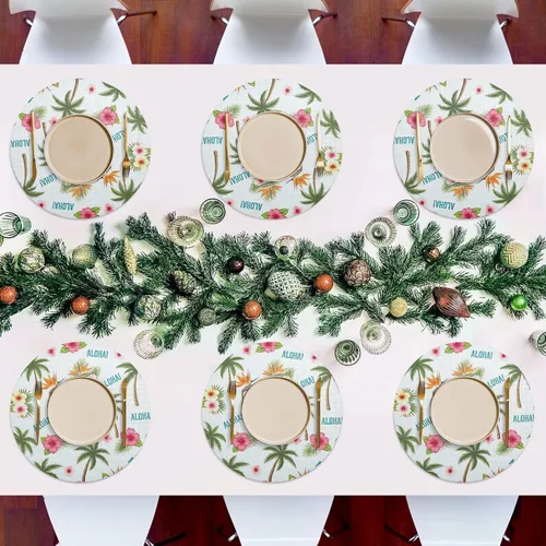 Miniatura 7 de Tropical Palm Hibiscus White Round Table Placemats, Heat Resistant Non Slip Washable Table Mats Set for Kitchen one sizex6