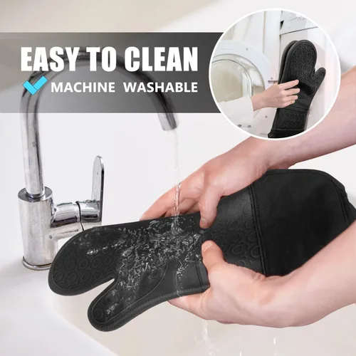 Miniatura 7 de Rorecay Juego de 6 manoplas y soportes para ollas, guantes de horno resistentes al calor de 500 grados, extra largos y antideslizantes de silicona