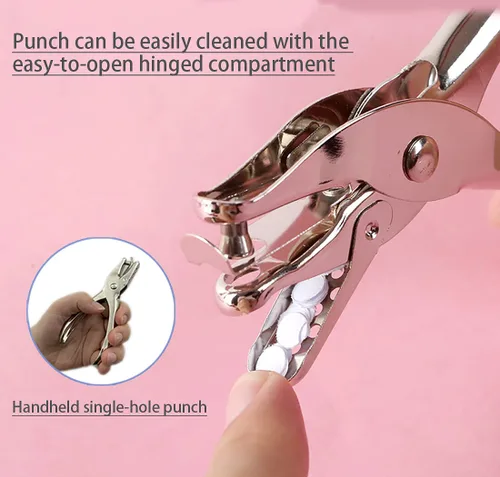 Miniatura 3 de Perforadora pequeña de un solo agujero de 1/4 y 1/8 pulgadas, paquete de 2 perforadores de mano en forma de círculo con capacidad de 8 hojas