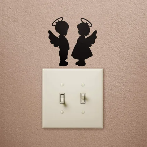 Juego de 2 calcomanías de vinilo para pared, diseño de ángel para niños, 4 x 4 pulgadas, diseño de ángeles para niños pequeños, hogar, dormitorio,
