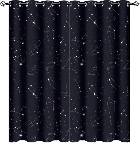 Miniatura 83 de Cortinas de Constelación, Arte Moderno Abstracto Patrón de Símbolos de Constelación Galaxia Negra Blanca, Tratamientos para Ventanas con Aislamiento
