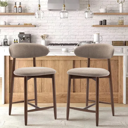 Miniatura 9 de COLAMY Taburetes de bar con respaldo, taburetes de bar de altura de mostrador, taburetes tapizados con patas de madera para cocina, isla de comedor
