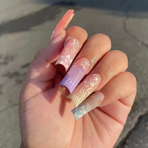 Miniatura 8 de Uñas postizas a presión medianas con forma de almendra, uñas falsas con puntas francesas y diseño de línea dorada, 24 piezas, uñas adhesivas