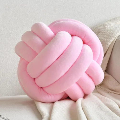 Miniatura 10 de Almohada de nudo suave de felpa, cojín redondo de bola anudada de 8 pulgadas, decoración de nudo negro para dormitorio y sala de estar
