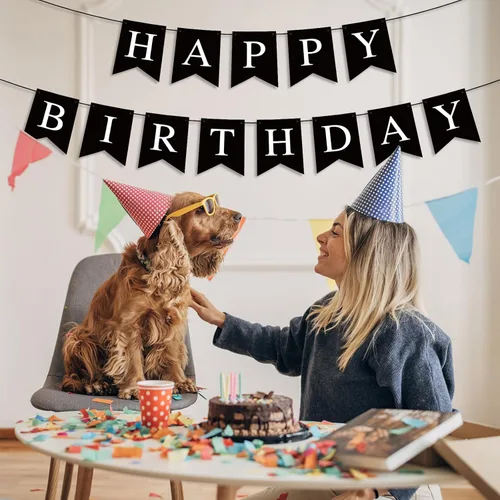 Miniatura 3 de Hooqict Cartel de feliz cumpleaños negro para telón de fondo, decoraciones de cumpleaños negras para hombres y mujeres, suministros de fiesta