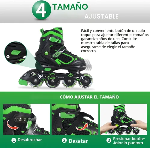 Miniatura 4 de MammyGol Adjustable Inline Skates for Kids Boys Girls Youth Blades Roller Skates with Light up Wheels Ages 4-16 Verde