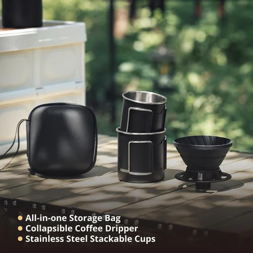 Miniatura 7 de Vandroop Juego de cafetera portátil, juego de gotero de café plegable de silicona, perfecto para viajes, campamento, hogar (taza negra de 2 tazas)