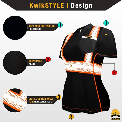 Miniatura 2 de KwikSafety - Charlotte, NC - Vixen Hi Vis Short Sleeve Safety Shirt for Women [Angel Hair Reflective Tape]
