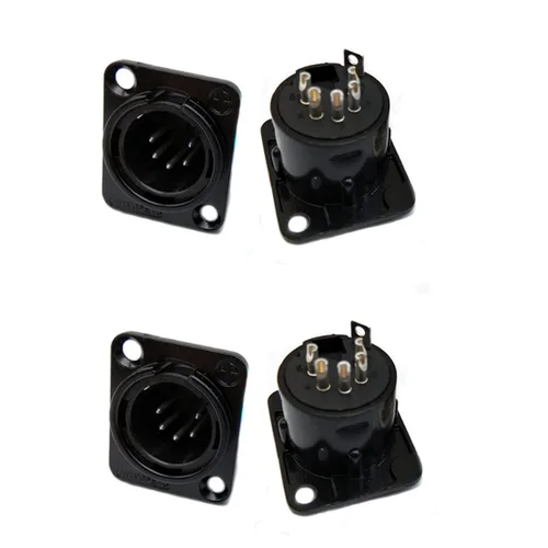 Miniatura 4 de XLR Macho Jack 5 Pin Panel Mount Jacks, carcasa de metal negro conector XLR-M 5 unidades.