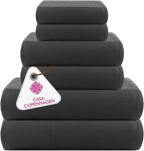 Miniatura 63 de CASA COPENHAGEN Solitaire Juego de 6 toallas - Negro, 600 GSM 2 toallas de baño 2 toallas de mano 2 toallitas, diseñadas en Dinamarca, hechas