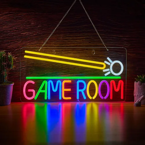 Roouneon Sala de juegos Billar Letrero de neón LED regulable zona de juegos sala de juegos Cerveza Bar Hombre Cave Art Gaming Señales de luz de neón