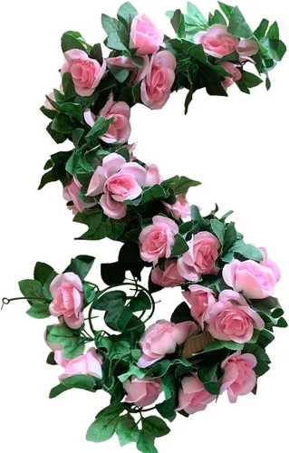Paquete de 2 Guirnaldas de Vid de Rosa Artificial Rosas Falsas Flores Plantas Enredaderas Colgantes Decoración de Hojas Florales para Boda Fiesta