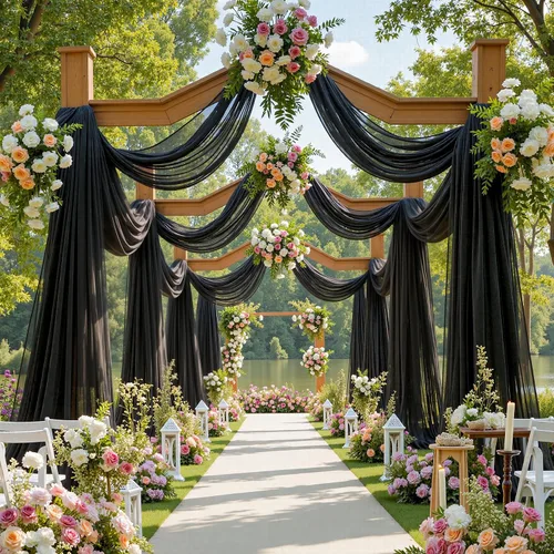 Miniatura 2 de 1 panel de cortina de telón de fondo transparente para arco de boda, cortina de arco para boda, recepción, decoración de fiesta de despedida