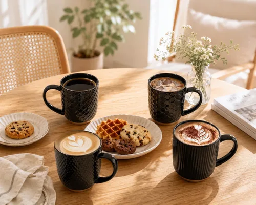 Miniatura 4 de GBhome Juego de 4 tazas de café grandes hechas a mano de 16 onzas con mango grande para capuchino, café con leche, té, cacao caliente, aptas