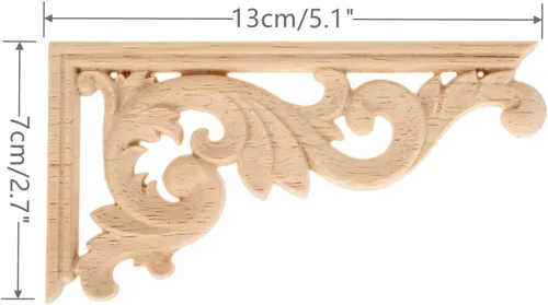Miniatura 2 de MUXSAM Apliques de madera tallada para esquinas, 1 par de calcomanías de tallado de madera sin pintar vintage para gabinete, espejo, repisa