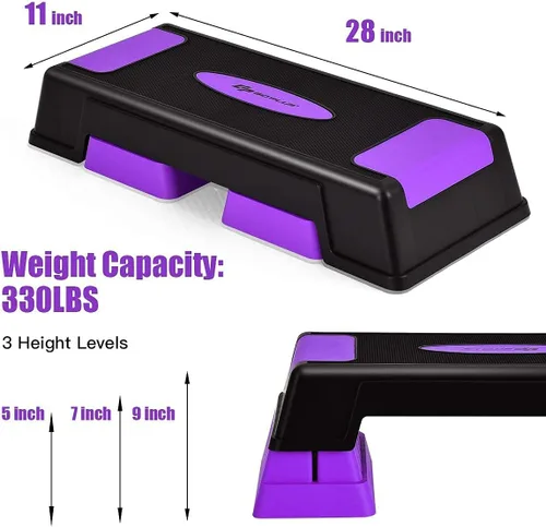 Miniatura 6 de Goplus Stepper aeróbico de 30 pulgadas con elevadores, niveles de altura ajustable de 5, 7 y 9 pulgadas, para entrenamiento, fitness, ejercicio