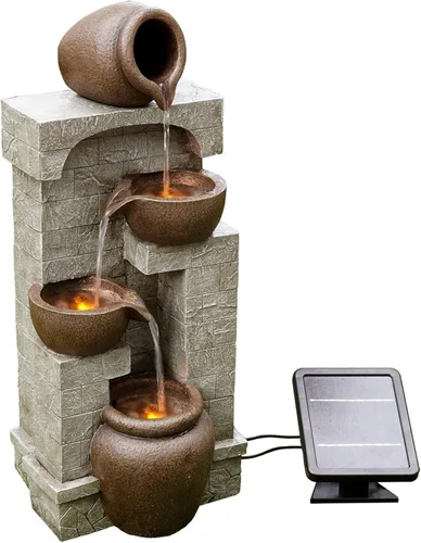 Miniatura 4 de Teamson Home Cuencos en cascada y piedras apiladas, fuente de agua LED para exteriores de 28 pulgadas para espacios al aire libre para crear un
