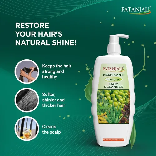 Miniatura 3 de patanjali Kesh Kanti Champú natural de 15.21 onzas líquidas Limpiador ayurvédico de hierbas con amla, shikakai, neem y aloe vera Limpia