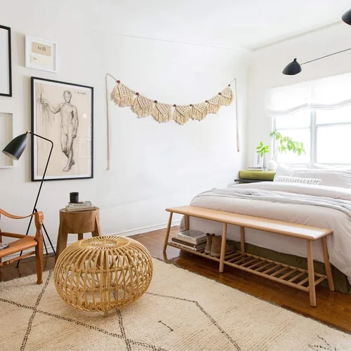 Miniatura 3 de Eiyye Paneles de flecos para colgar en la pared hechos a mano, guirnalda de pancarta, tapiz tejido de algodón, decoración de macramé bohemio