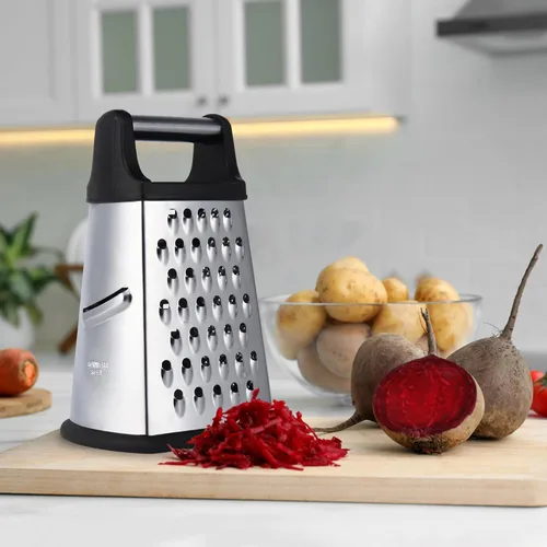 Miniatura 5 de Kaishun Rallador profesional de queso, rallador de caja de acero inoxidable de 4 caras, triturador de alimentos para queso, parmesano, verduras