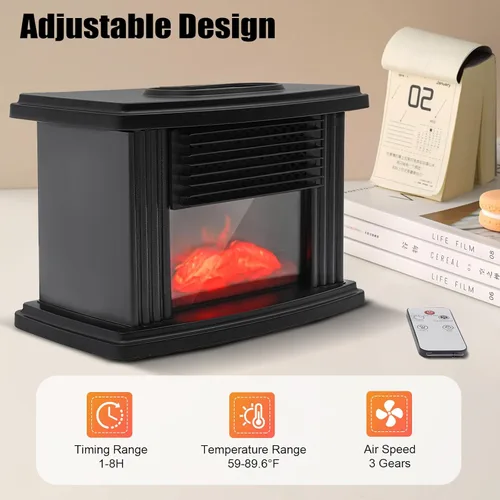 Miniatura 4 de Calentador eléctrico de chimenea, 1000 W, pequeña estufa de chimenea infrarroja independiente con temporizador de velocidad de 3 velocidades, efecto