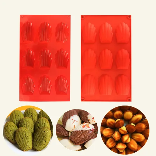 Miniatura 10 de Molde de Madeleine de 9 cavidades, 2 moldes de silicona antiadherentes, molde para hornear pastel con forma de concha (rojo ladrillo)