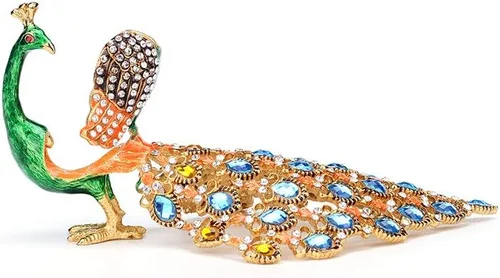Miniatura 2 de Furuida Caja de baratijas con bisagras, adorno de cristal de pavo real verde con bisagras, caja de joyería decorativa con bisagras, regalo de lujo