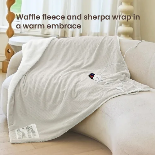Miniatura 2 de Manta térmica eléctrica Twin Waffle, 62 x 84 pulgadas, manta de calentamiento rápido, 6 niveles de calefacción y 10 horas de apagado automático