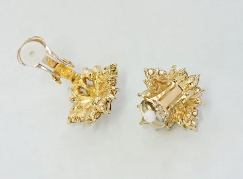 Miniatura 5 de Faship Pendientes de clip floral con diamantes de imitación de cristal