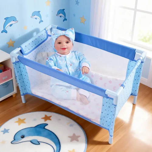 Miniatura 10 de BABESIDE Juego de cuna para muñecas de 18 pulgadas, cama de muñeca de bebé, cuna de juguete con bolsa de almacenamiento para accesorios de muñeca