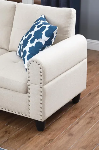 Miniatura 4 de YOPTO Sofá modular en forma de L con otomana de almacenamiento y 2 portavasos, sofá tapizado de lino de 5 plazas con 2 almohadas para sala de estar