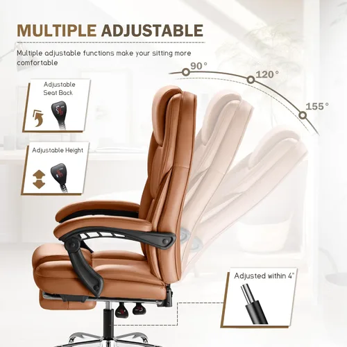 Miniatura 6 de Furmax Silla de oficina ejecutiva con reposapiés, silla de oficina grande y alta, sillas ergonómicas de escritorio de oficina en casa, silla Marrón