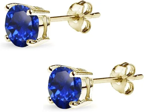 Miniatura 4 de Yellow Gold Flashed Sterling Silver 6mm Round Solitaire Stud Gemstone Birthstone Earrings for Women Girls Bridesmaids