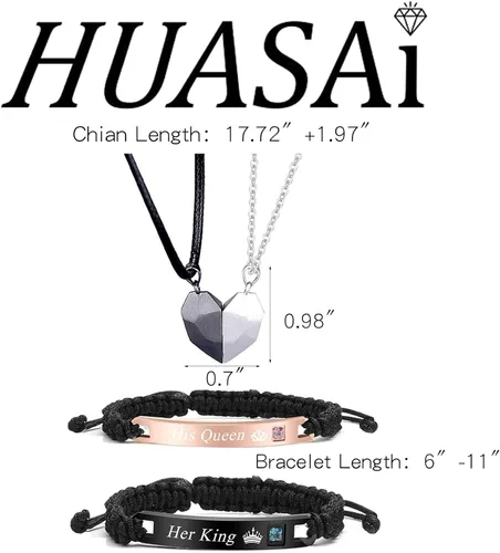 Miniatura 6 de Juego de 4 collares para parejas pulseras magnéticas a juego para novio novia parejas él o ella collares de relación a distancia para parejas