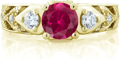 Miniatura 2 de Gem Stone King Anillo de compromiso chapado en oro amarillo de 18 quilates con rubí rojo para mujer