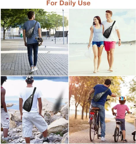 Miniatura 7 de Bolso de pecho de cuero genuino para hombre, bolso cruzado de hombro, bandolera, mochila de mensajero, mochila para negocios, casual