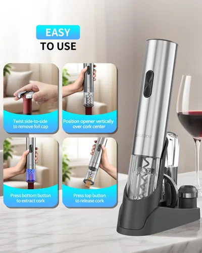 Miniatura 6 de CIRCLE JOY Juego de regalo de abridor de botellas de vino eléctrico 7 en 1 de acero inoxidable recargable con bomba de vacío automática, cortador