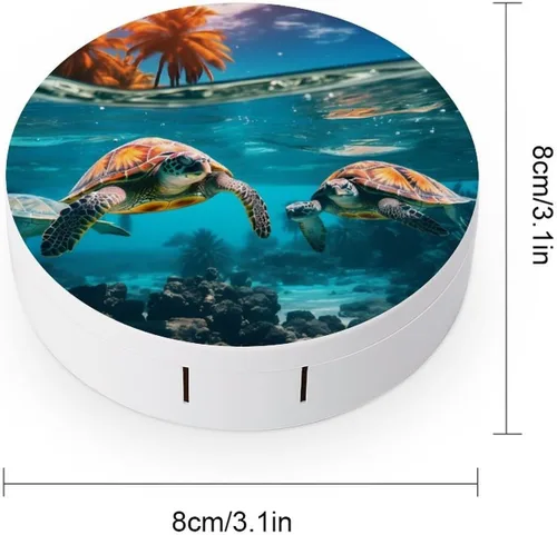 Miniatura 2 de Kit de viaje con lentes de contacto de tortugas marinas y palma, portátil, bonita caja de contacto con espejo para uso diario al aire libre