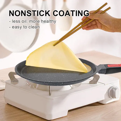 Miniatura 3 de Sartén antiadherente para crepas con mango desmontable, sartén para tortilla Dosa Tawa de aluminio fundido de 8 pulgadas, compatible con inducción