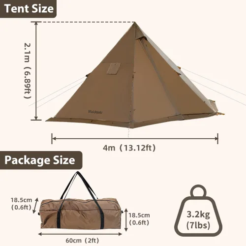 Miniatura 8 de Tienda Caliente con Conexión para Estufa y Faldón para Nieve, 6.89~8.53 pies de Altura Interior, 2~5 Personas, Tienda Tipi para Senderismo Familiar