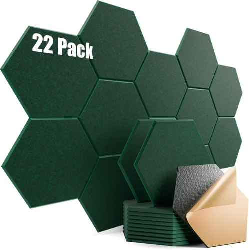 Miniatura 87 de Paquete de 12 paneles acústicos autoadhesivos de 12 x 10 x 0.4 pulgadas, paneles de espuma a prueba de sonido con alta densidad, diseño forrado