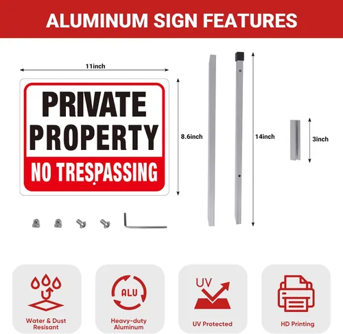Miniatura 3 de MUXYH 2 Pack Private Property No Trespassing Signs with Metal Stakes, 11'' X 8.6'' Sturdy Rust Free Aluminum, No Trespassing Sign Protect Your Home