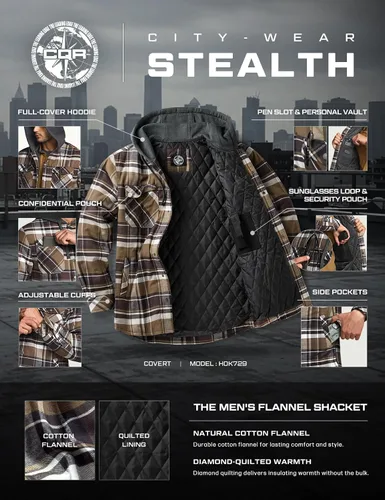 Miniatura 8 de CQR - Chaqueta tipo camisa de franela para hombre, de manga larga, cálida para invierno, para exteriores, casual, a cuadros, con bolsillos