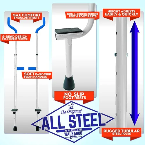 Miniatura 3 de Geospace Walkaroo - Zancos de acero ajustables para niños, juego para interiores y exteriores, ejercicio, zancos de acero para adultos, hasta 220