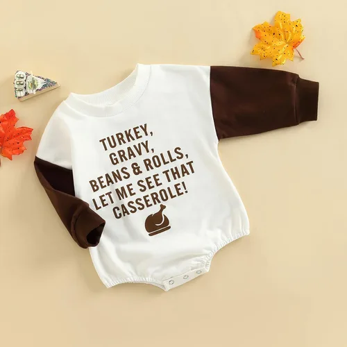 Miniatura 2 de BULINGNA Lindo mameluco de Navidad para Acción de Gracias, sudadera con estampado de letras, traje de otoño e invierno